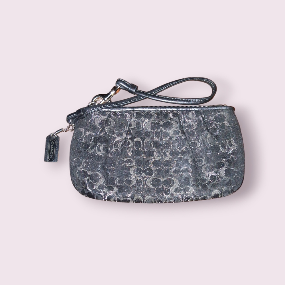 Coach Silver and Black Signature Wristlet